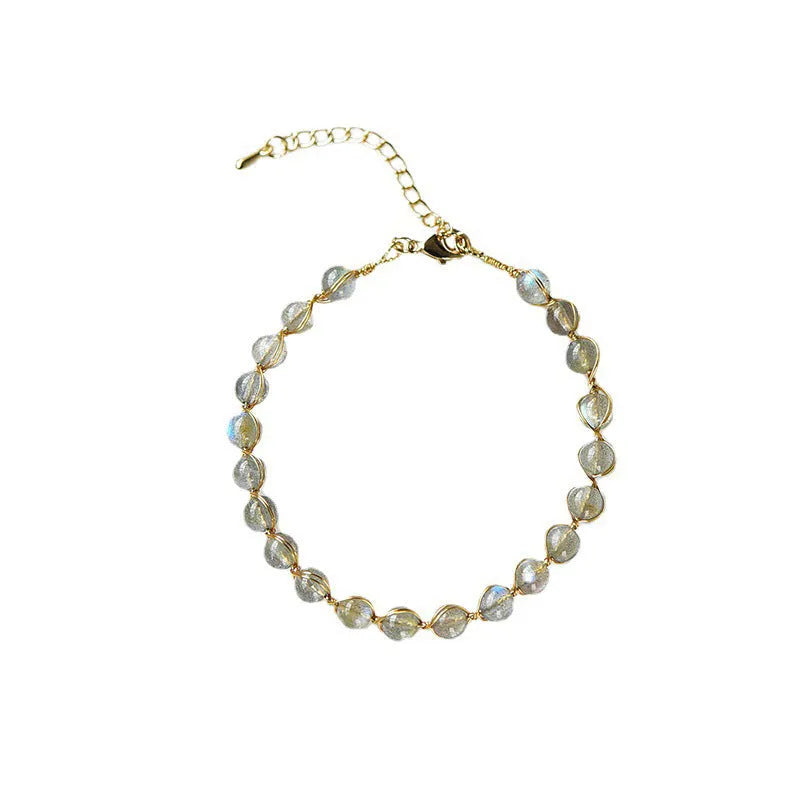 Women's moonstone crystal bracelet with 14K gold gilded metal and starry sky colour design