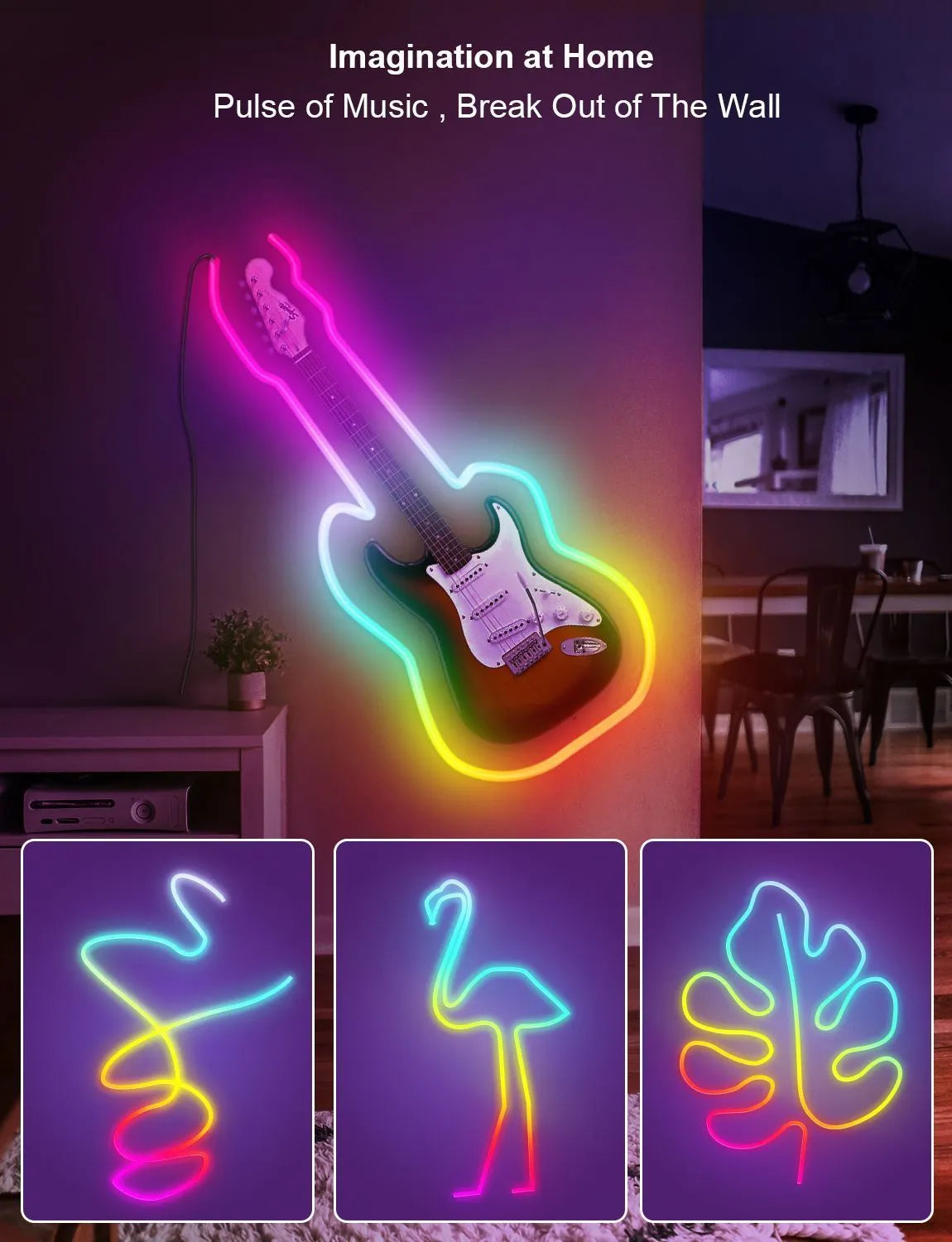 3-metre USB-powered RGB LED neon light strip with remote control for interior lighting