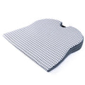 Memory foam car seat cushion with adjustable strap in black, grey and creamy white colours.