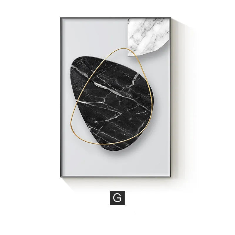 Abstract geometric design printed on a textured canvas wall art poster.