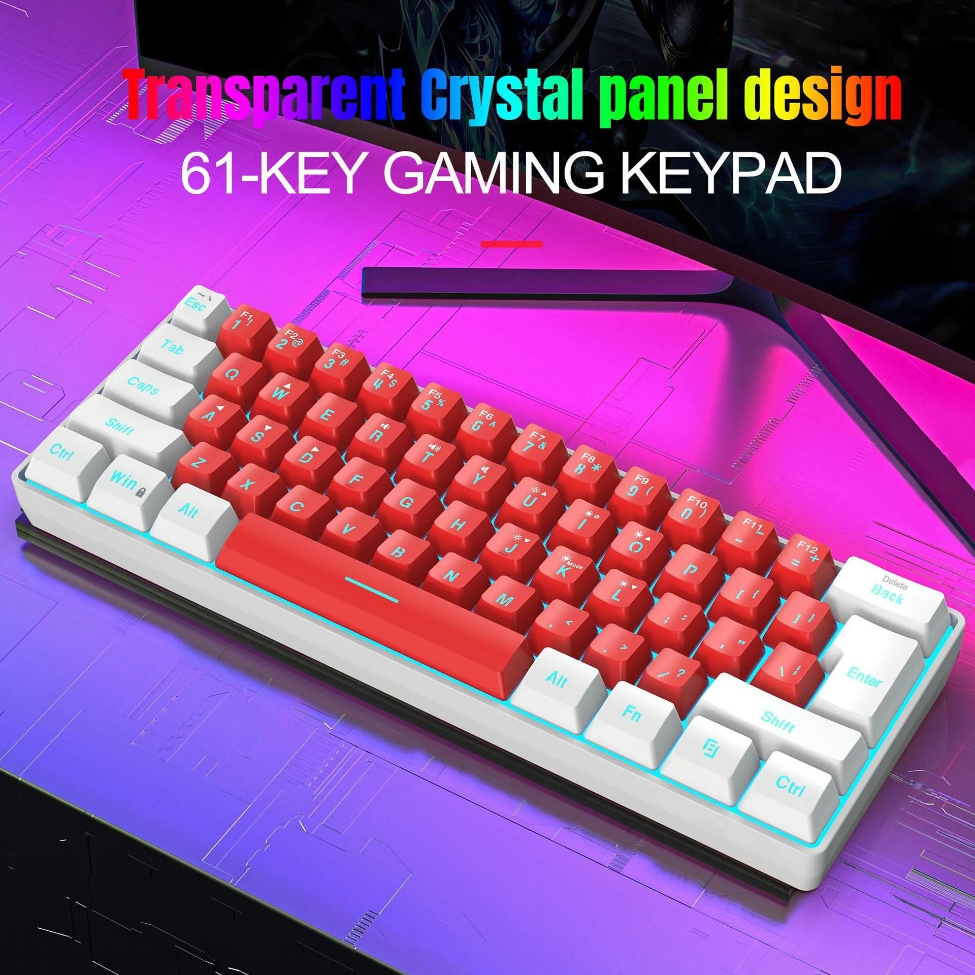 61 key wired membrane USB keyboard in white and black colour variant on desk