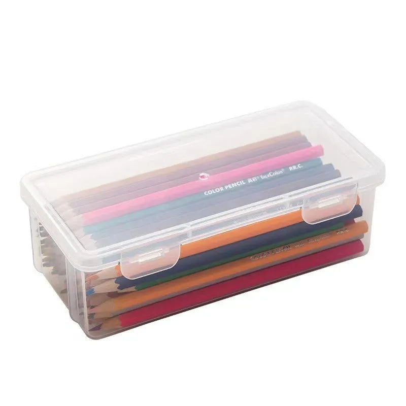 Transparent plastic stationery storage box for pencils and drawing supplies
