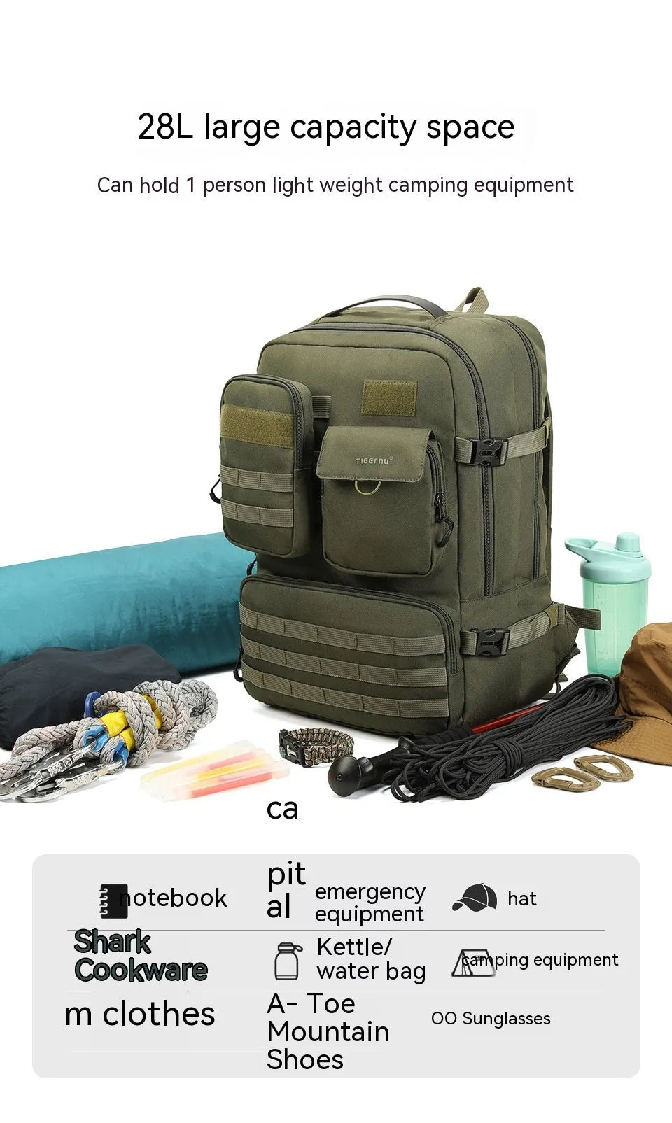 Army Green tactical backpack with waterproof nylon construction and 17 inch size