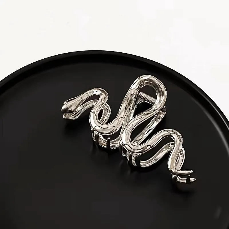 Slytherin serpentine metal hair barrette showing 10.5cm snake design in silver electroplated finish