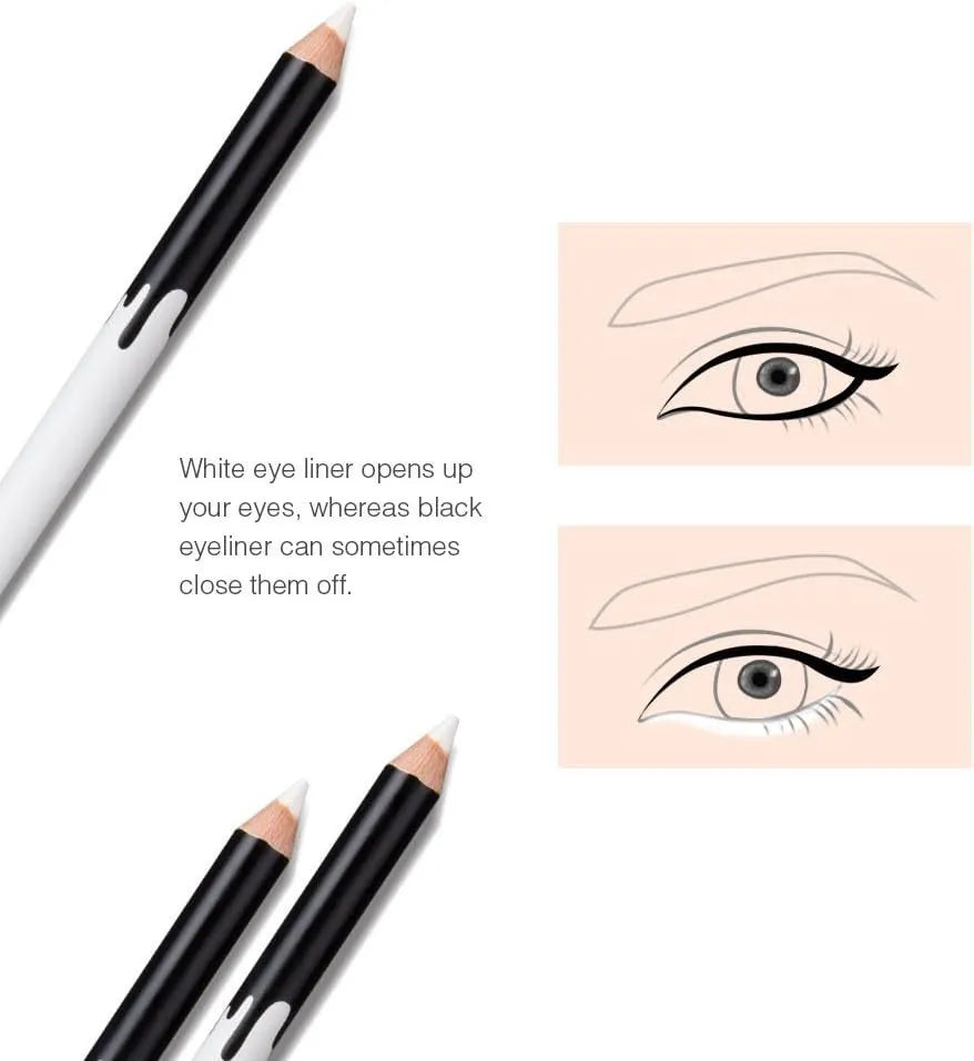 12-piece white and black waterproof eyeliner pencil set with sharpener