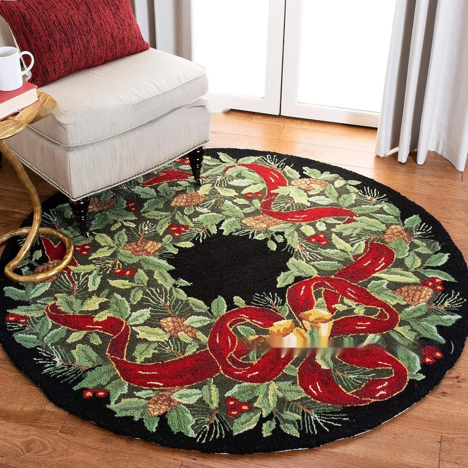 Christmas polyester carpet round pad in square festive rug design