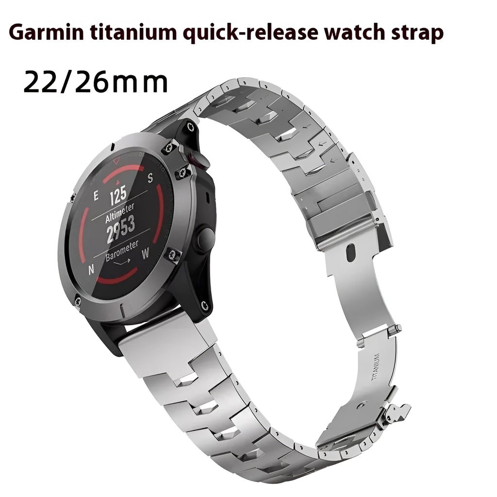 Garmin Fenix Jiaming watch replacement strap in black, silver, or titanium colour with 22mm or 26mm connector