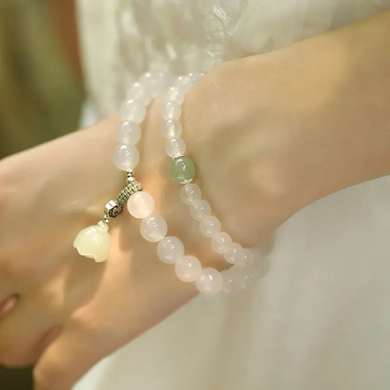 White agate and Hetian jade geometric bracelet in S925 sterling silver for women.