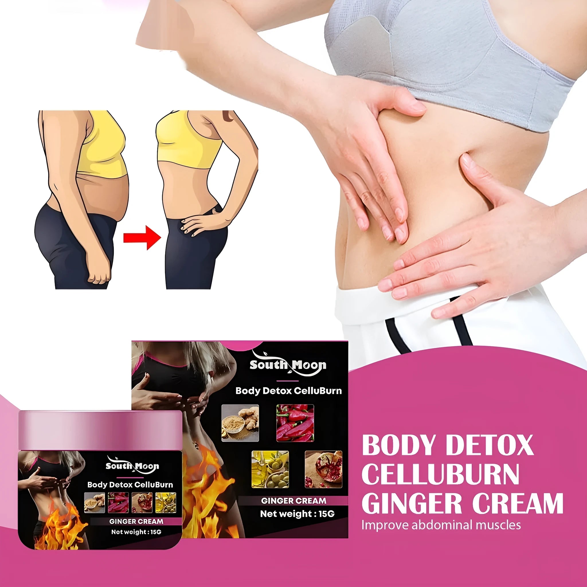 15g tube of ginger body thigh slimming shaping tightening cream with olive oil and hyaluronic acid