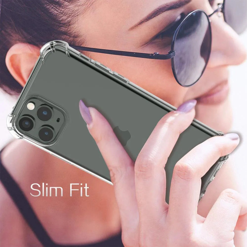 Clear transparent shockproof TPU case for iPhone on a table