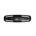 Black child safety seat buckle clip with 5-point harness compatibility measuring 14.5 by 4 centimetres