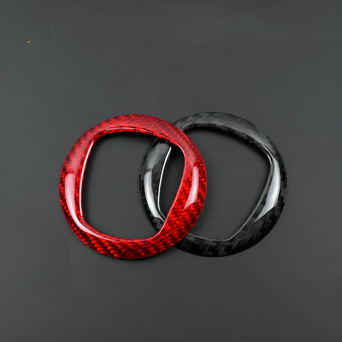 Carbon fibre steering wheel decorative frame in black or red colours for car interior upgrade