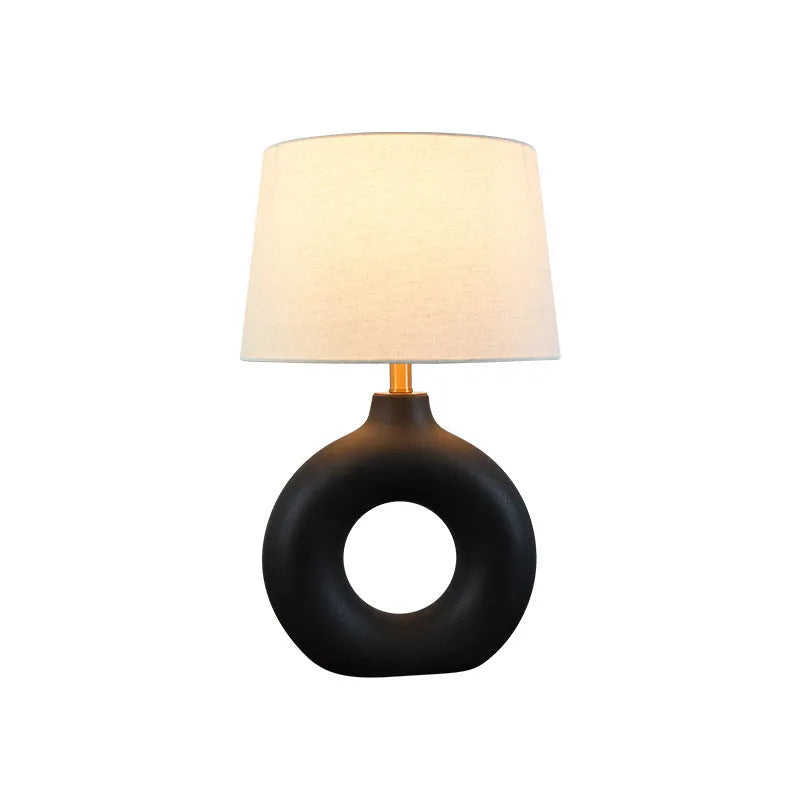Japanese style pottery pot table lamp with button switch in white or black colour