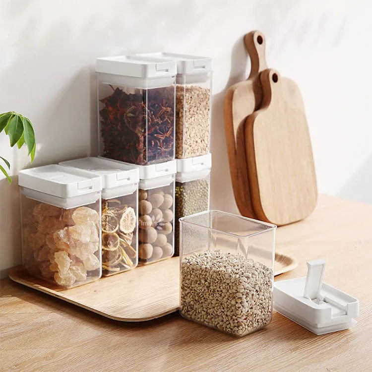 White transparent plastic grain storage container with 400ml capacity for kitchen organisation