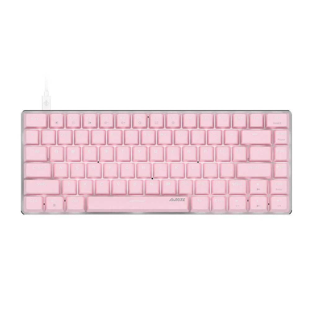 Pink 82-key mechanical keyboard with white backlight illumination on keys