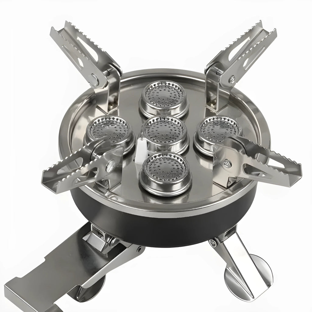 Silver stainless steel split camping stove with copper fittings and 100cm hose
