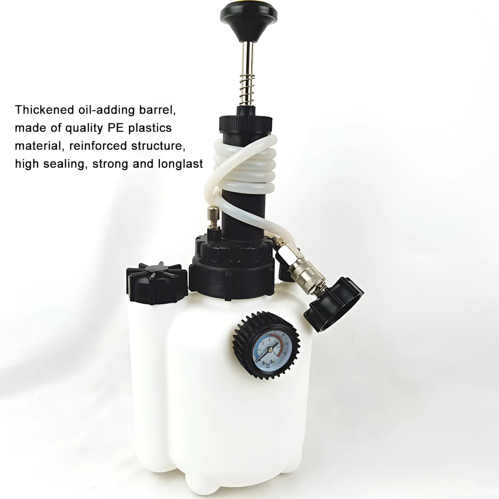 White 3L brake fluid reservoir tool for car brake servicing with copper, iron, and plastic construction