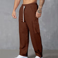 Men's corduroy cargo trousers with drawstring waist in wide-leg straight-leg design