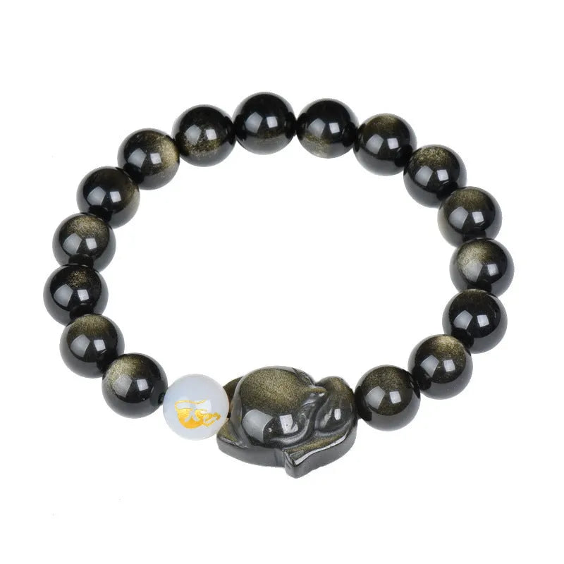 Natural obsidian zodiac bracelet with 10mm beads in three style variations