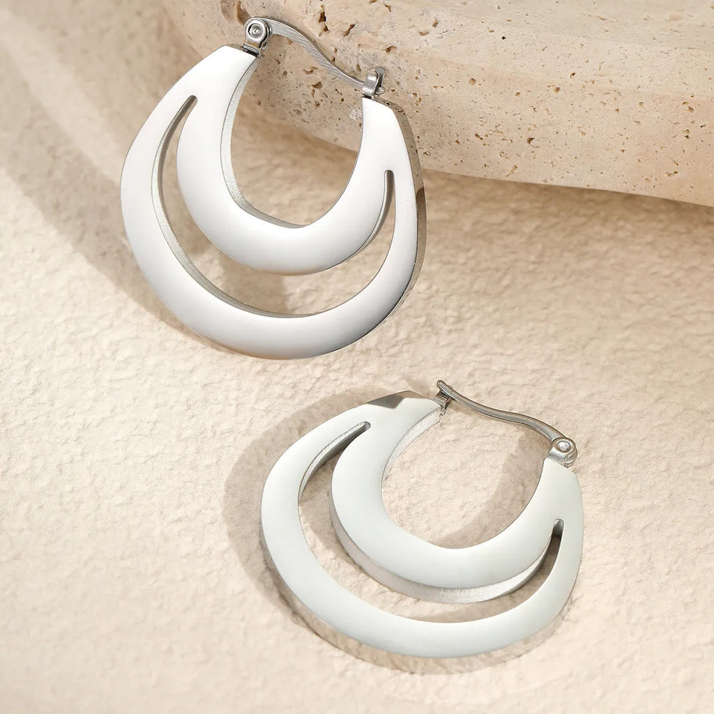 Gold plated geometric French earrings with round ring minimalist design