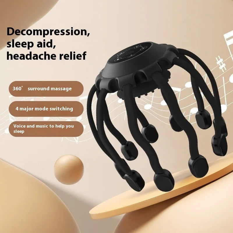 Black USB head massager with eight silicone claws for scalp vibration therapy
