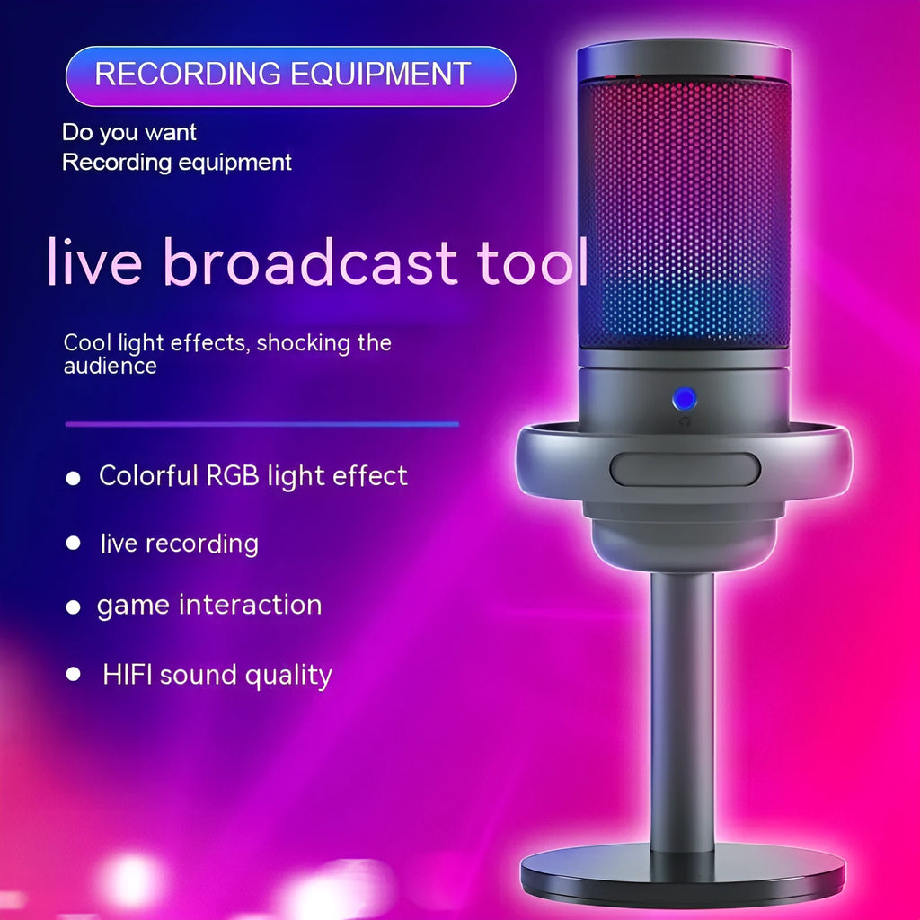RGB USB condenser microphone for computer streaming and recording with 150cm cable
