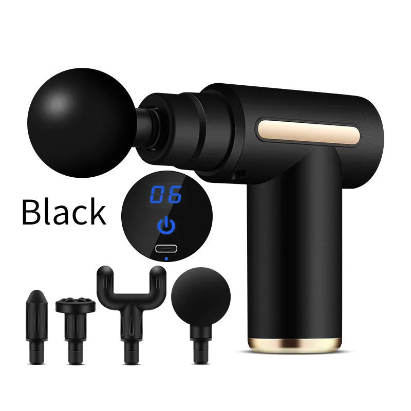 Green rechargeable mini fascia gun electric handheld massager for muscle fitness and neck relief