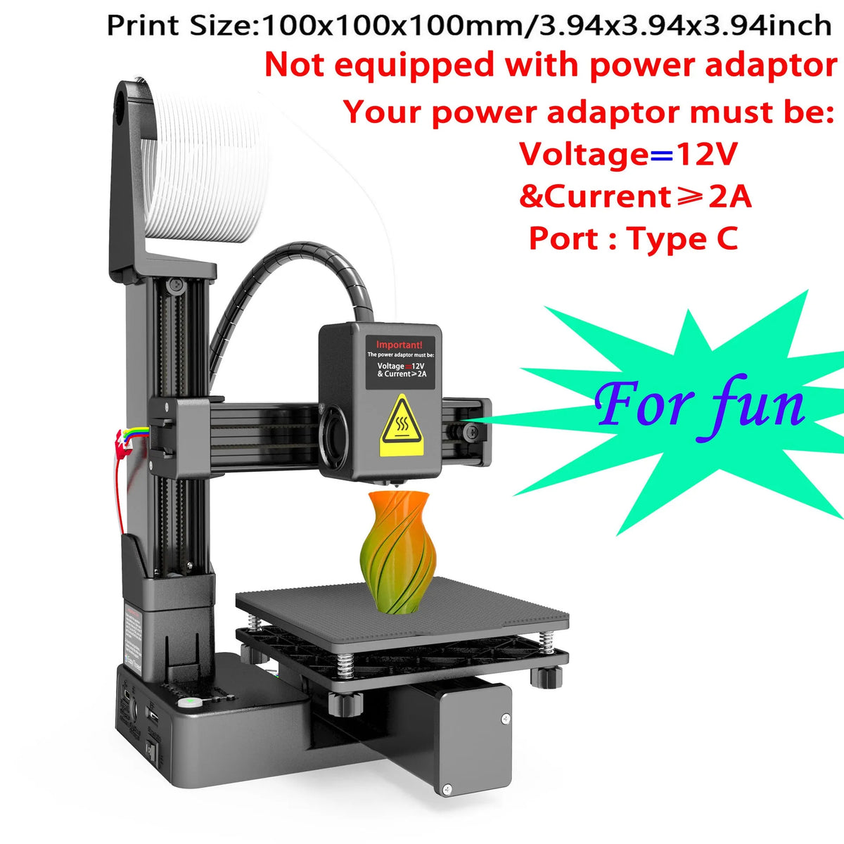 White EasyThreed K10 3D printer on a desk with power cord and manual