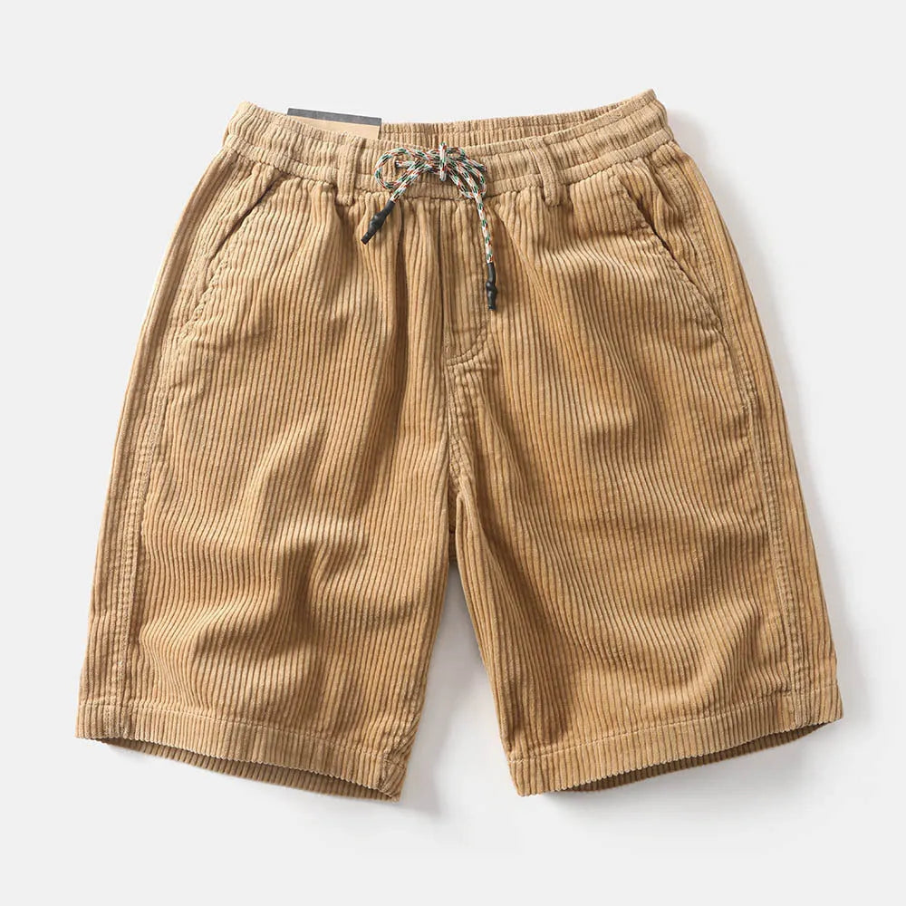 Men's khaki straight-leg cargo shorts made from polyester fabric for summer streetwear