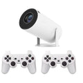 White X10 PLUS portable smart projector with gamepad and remote control on table