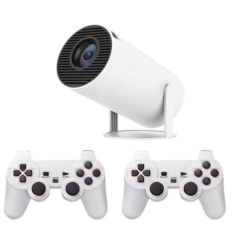 White X10 PLUS portable smart projector with gamepad and remote control on table