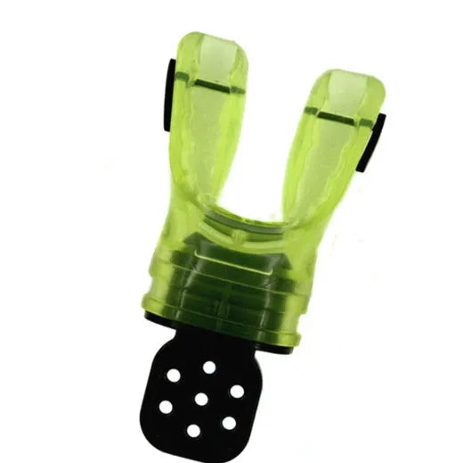 Edible silicone plastic-free diving mouthpiece with removable bite block in assorted colours.