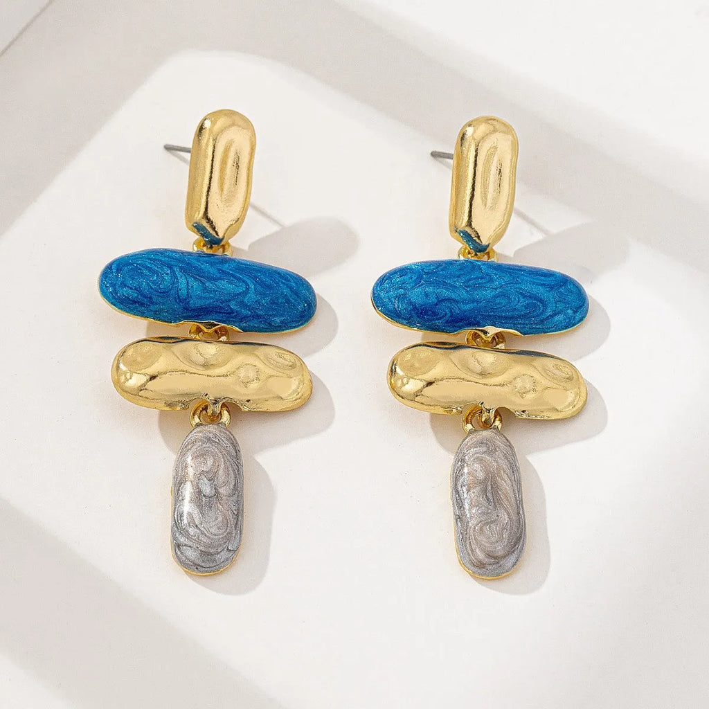 Geometric multicolour stud earrings with zinc alloy electroplated finish