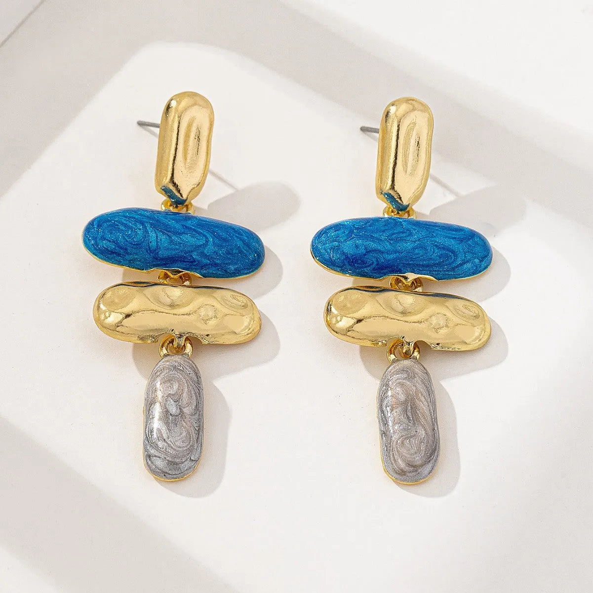 Geometric multicolour stud earrings with zinc alloy electroplated finish