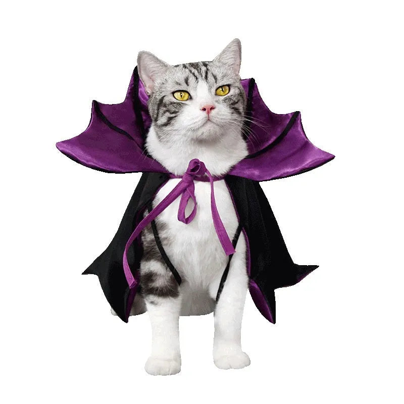 Halloween pet cloak for cats and dogs in batwing or common style, red black purple orange colour options