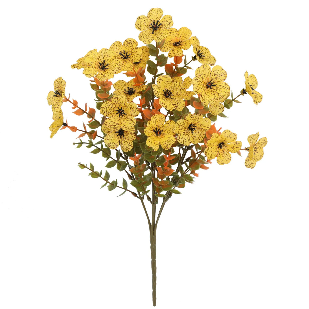 Artificial silk flower bouquet in autumn colours on a plastic stem for home and event decoration.