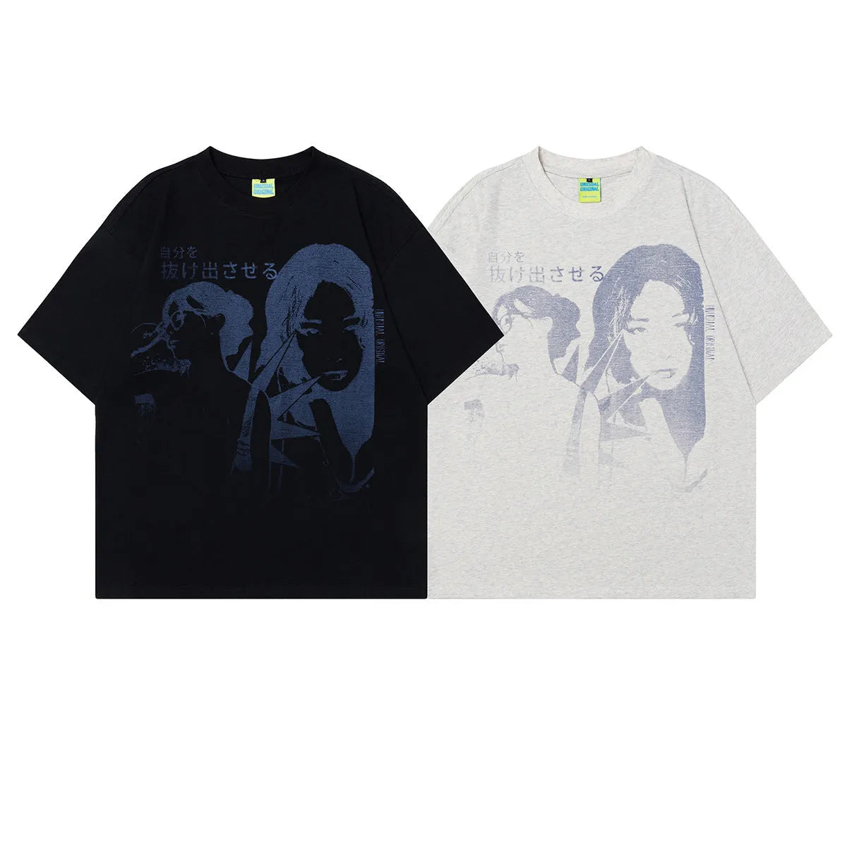 Men's black loose-fit cotton T-shirt featuring a retro character design print on the front.