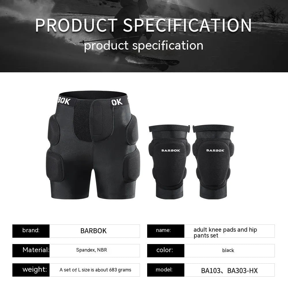 Black Spandex and NBR foam hip protection pad for sports like roller skating and skateboarding.