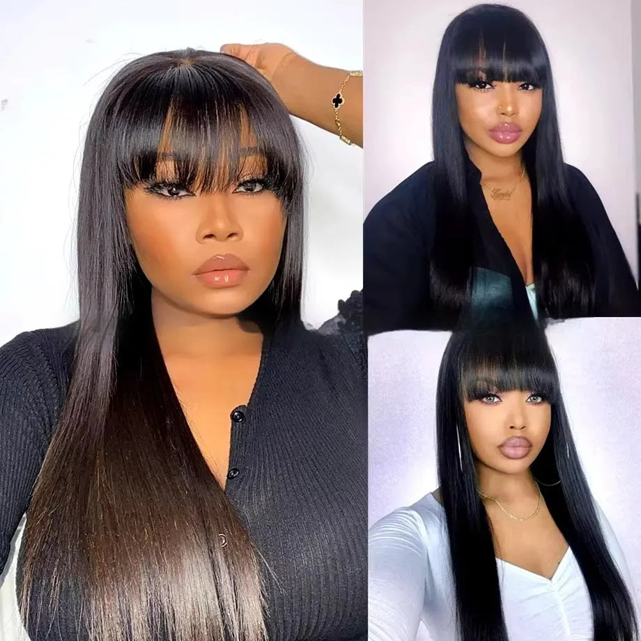 Women's natural colour human hair full-mechanism wig displayed at medium length