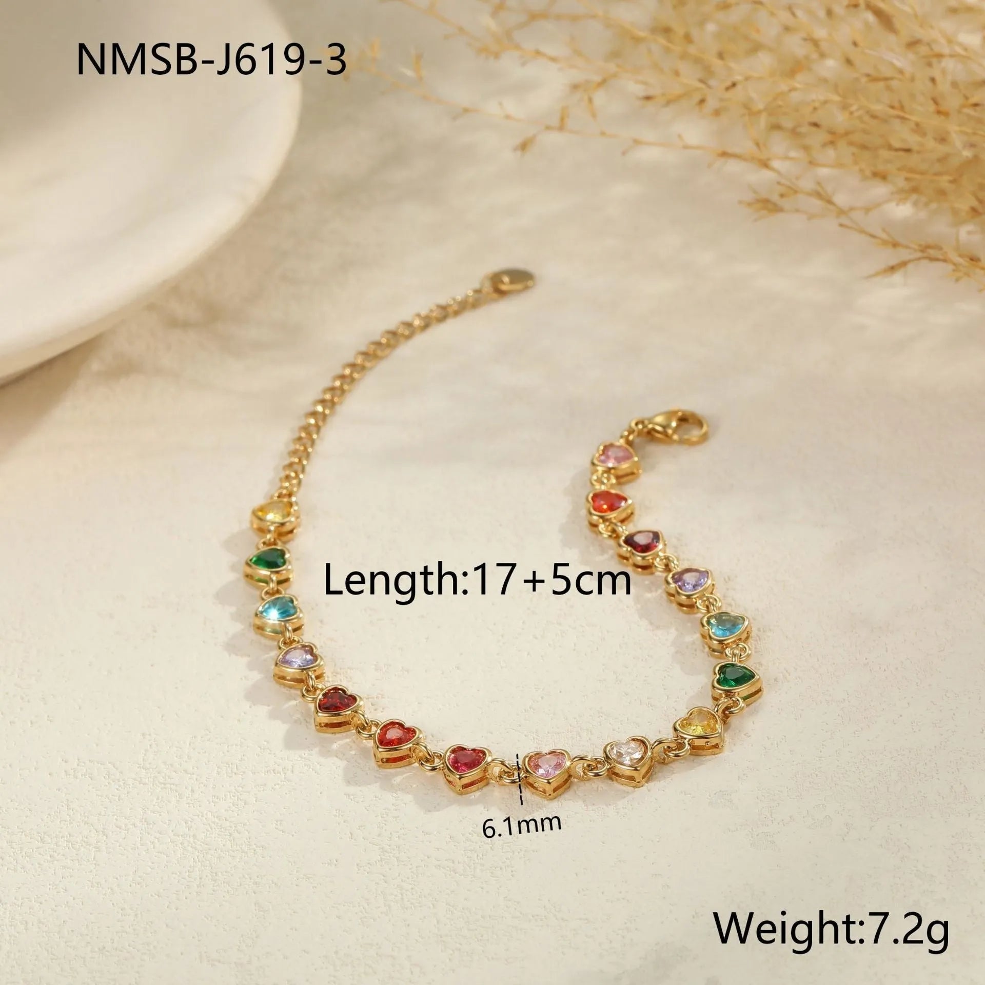 Women's geometric stainless steel bracelet in gold or silver colour with heart, circle and square designs