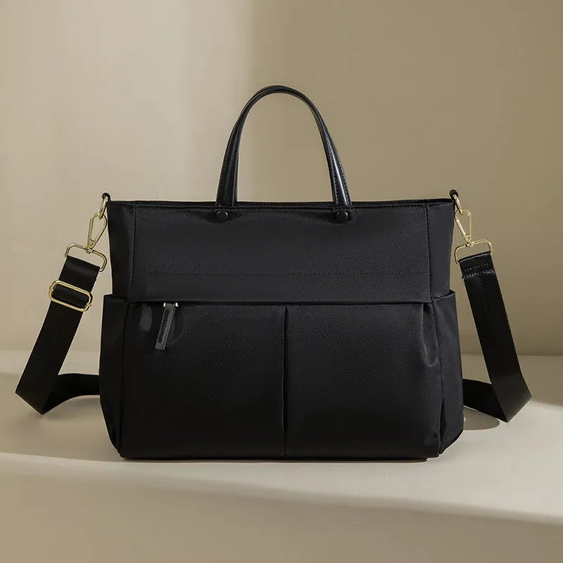 Women's fashion briefcase in Oxford cloth with laptop compartment and contrast stitching