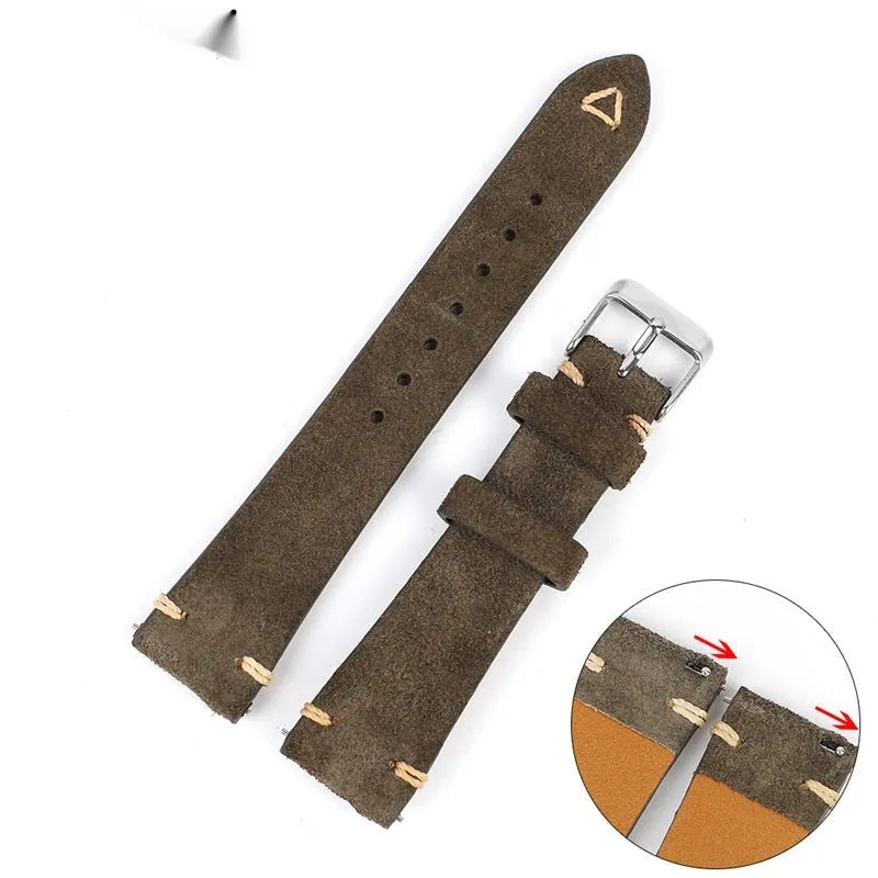 Genuine suede leather watch strap showing texture detail in available colours