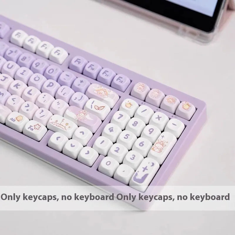 PBT gradient purple keycap set with rabbit artwork for mechanical keyboards