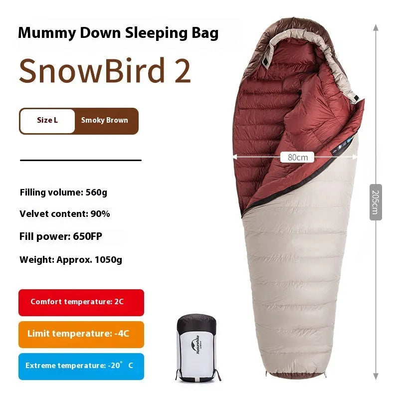 Adult goose down mummy sleeping bag with storage bag for camping