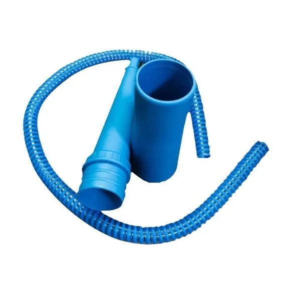 Blue plastic suction pipe vacuum cleaner accessory measuring 114cm length with round head and storage bags