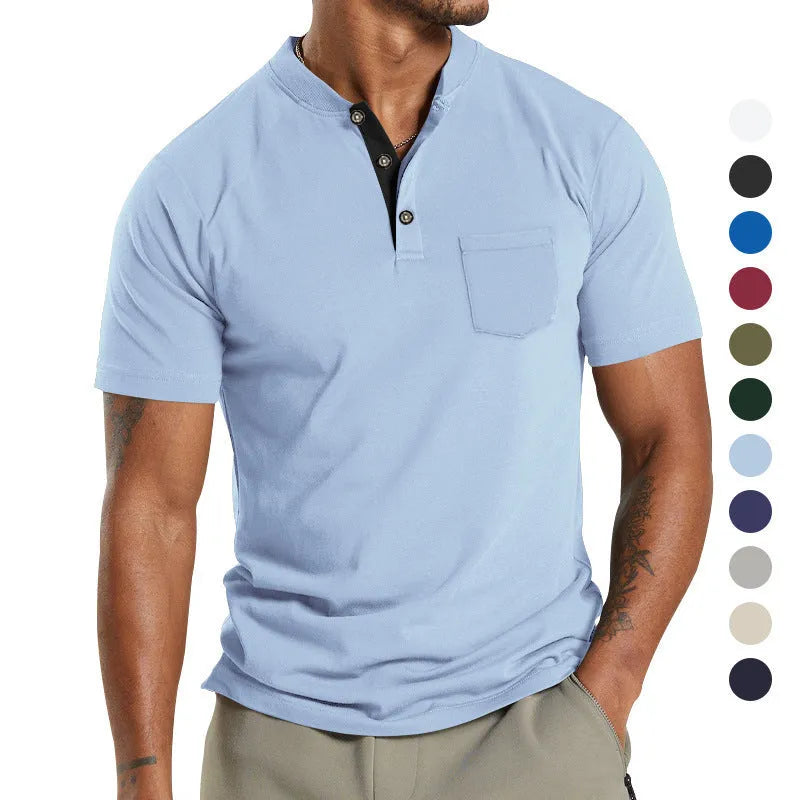 Plus size men's short sleeve solid colour shirt with a button-up chest pocket.