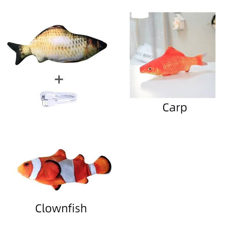 30cm electronic jumping fish cat toy with USB cable in multicolour fish designs