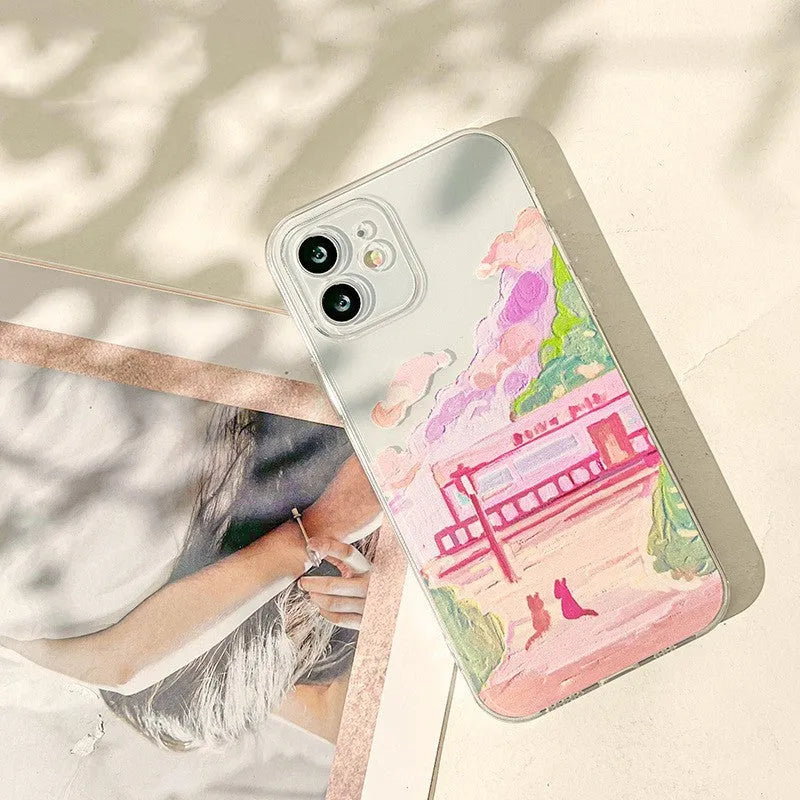 Soft silicone iPhone case with two cat cartoon design on PC material