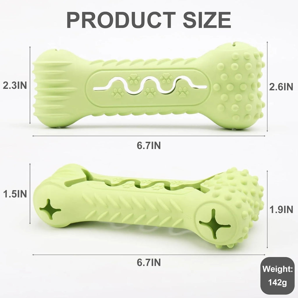 Blue bone-shaped natural rubber dog chew toy with textured surface for teeth cleaning.