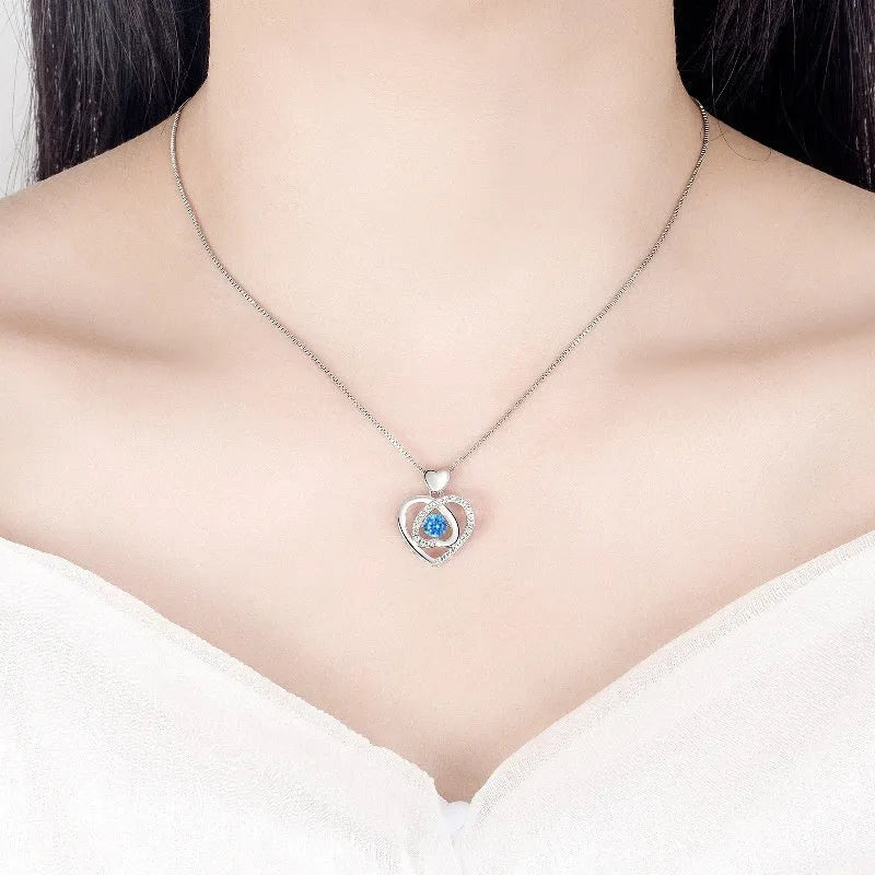 Blue diamond electroplated copper jewellery set with geometric heart pendant and mixed gem inlay